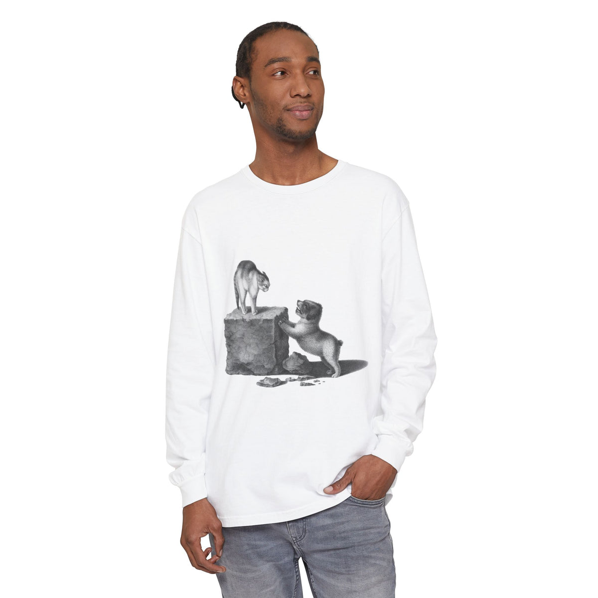 cat and dog unisex long sleeve tee